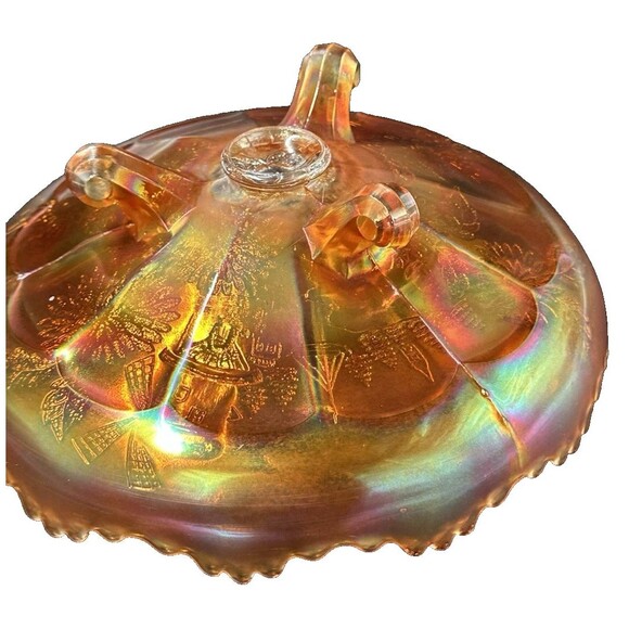Vintage Imperial Carnival Windmill Pattern Footed Round Glass Bowl with 3 Feet - Picture 11 of 14